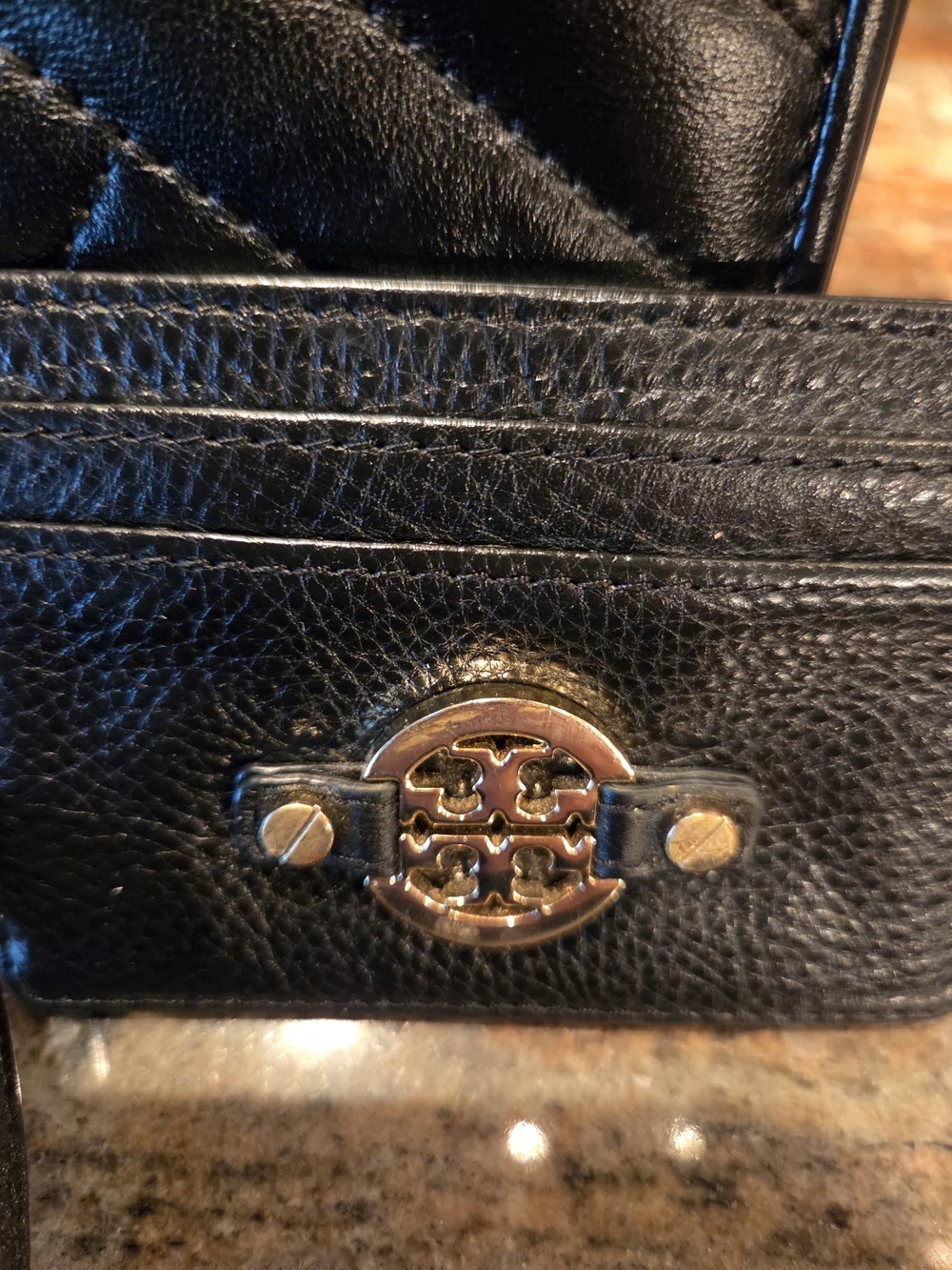 Tory Burch Black Quilted Leather Chain Shoulder Bag with Card Holder